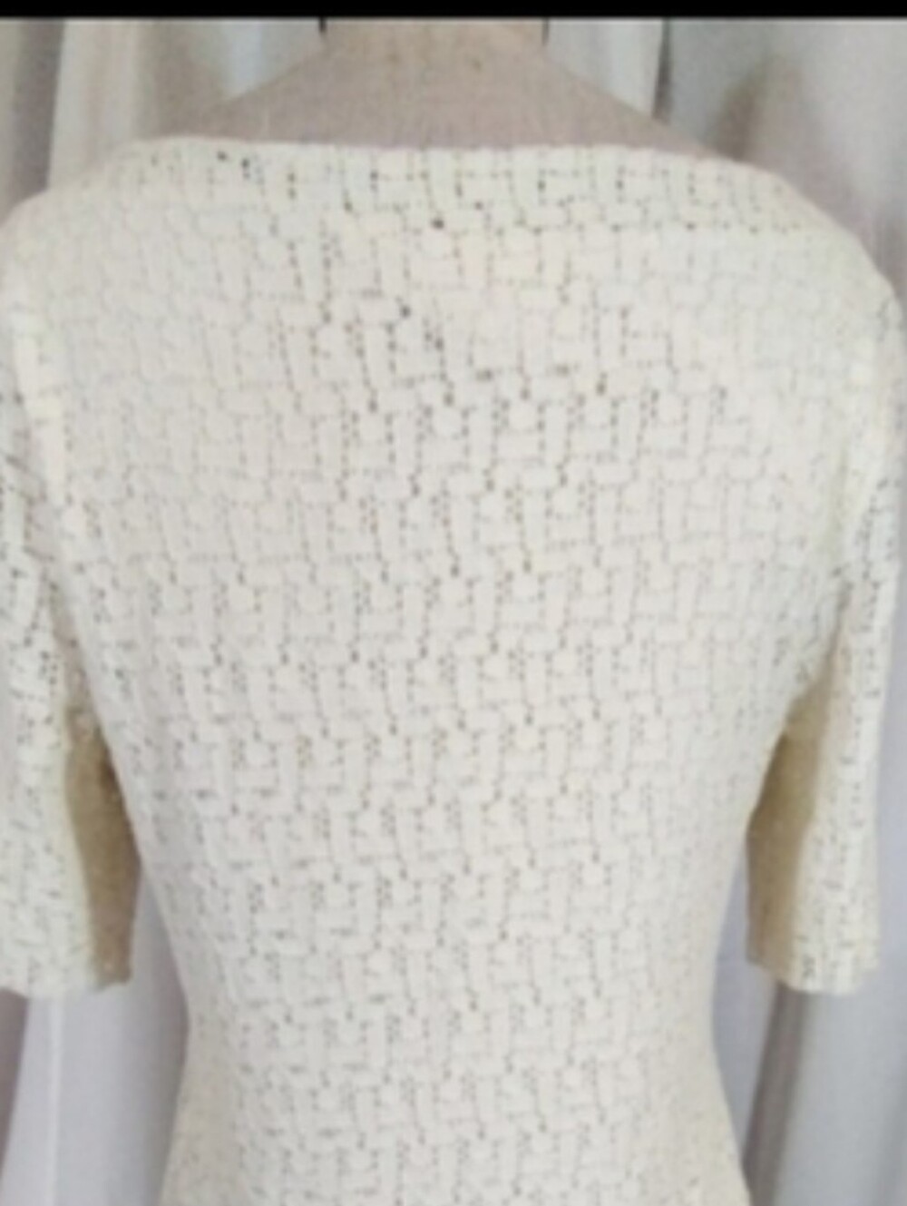 Banana Republic Lace Dress + Ivory, Midi Shift, 1/2 Sleeve Boat Neck, Lined,  M - Picture 7 of 8